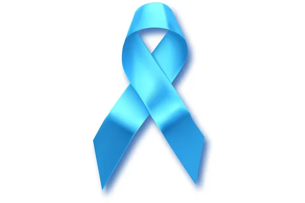 Μπλε κορδέλα. Ευαισθητοποίηση της υγείας των ανδρών το Νοέμβριο με μπλε κορδέλα καρκίνου του προστάτη σε λευκό φόντο. Σύμβολο της ογκολογίας επηρεάζονται άνθρωπος. Αντιγραφή χώρου. — Διανυσματικό Αρχείο