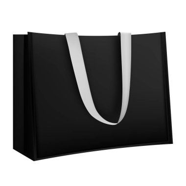 Siyah geri dönüşüm çantası kimlik oluşturma şablonu şeffaf arkaplan. Alışveriş modeli için tekstil çantası..