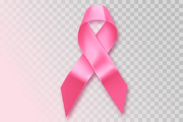 Cinta rosa de cáncer de mama sobre fondo transparente. Símbolo de conciencia, mes. Concepto de octubre de senos. Cartel de esperanza e ilustración femenina. Cinta de seda en color rosa. — Archivo Imágenes Vectoriales