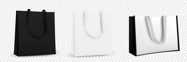 Shopping Bag Design. Schwarz-weiße Einkaufstaschen Identität Attrappe Artikel Vorlage transparenten Hintergrund. — Stockvektor