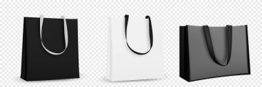 Alışveriş çantası tasarımı. Siyah ve beyaz alışveriş çantaları kimlik düzenleme ögesi şablonu şeffaf arkaplan.