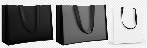 Design de saco de compras. Preto e branco sacolas de compras identidade modelo de item mock-up fundo transparente. — Vetor de Stock