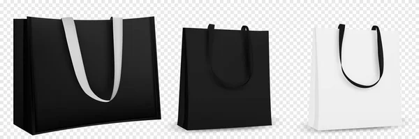 Shopping Bag Design. Schwarz-weiße Einkaufstaschen Identität Attrappe Artikel Vorlage transparenten Hintergrund. — Stockvektor