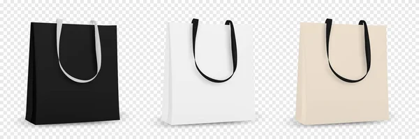 Bolsa de compras bolsa de reciclaje blanca. Bolso de mano textil para maqueta de compras. Ilustración vectorial aislada. — Vector de stock