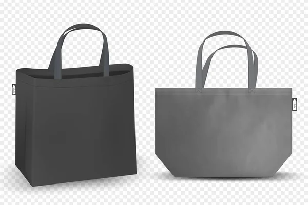Shopping RPET τσάντα βαμβάκι, μαύρο και άσπρο tote τσάντες ψώνια ταυτότητα μακέτα στοιχεία πρότυπο διαφανές φόντο. — Διανυσματικό Αρχείο
