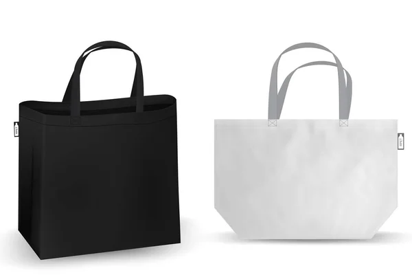 Mockup saco de algodão, saco de tote têxtil para compras RPET mockup. Ilustração vetorial isolada sobre fundo branco. —  Vetores de Stock