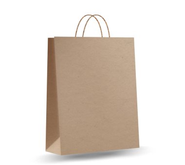 Alışveriş torbası maketleri. Kağıt paket beyaz arkaplanda izole edildi. Kağıt torbaların gerçekçi bir maketi..