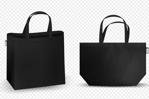 Shopping sac RPET coton, noir et blanc sacs cabas identité mannequin articles modèle fond transparent. — Image vectorielle