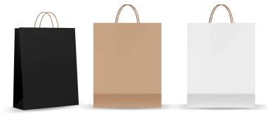 Boş Alışveriş Torbası. Marketten ya da marketten mal ve ürün taşıma alışverişi. Kağıt torbaların gerçekçi bir maketi..