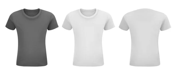 Mužské bílé a černé tričko. Přední a zadní izolované na bílém pozadí. Černý, šedý a bílý přední design. Šablona vektoru. — Stockový vektor