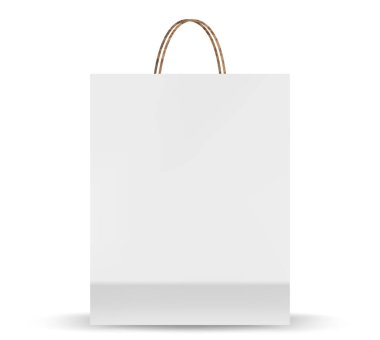 Bir takım kağıt alışveriş torbaları modeli. Kopya alanı olan ekolojik paket. Tek kullanımlık çuval, damgalamak için vektör modeli. Gerçekçi bir model..