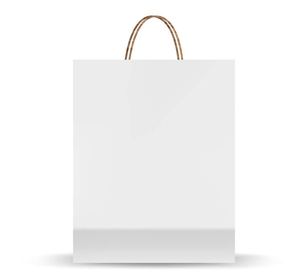 Set of paper shopping bags mockup. Ecological packet with copy space. Disposable sack, vector mockup for branding. Realistic mockup.