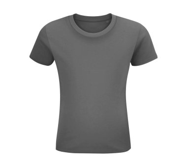 Tişört modeli, siyah, gri ve beyaz, ön ve arka tasarım. Vektör şablonu. Tekstil baskısı reklamı.