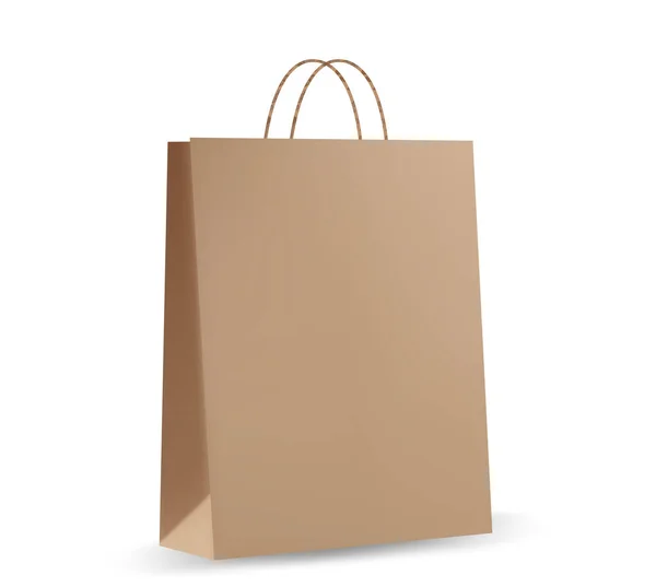買い物袋のモックアップ。白い背景に隔離された紙のパッケージ。クラフト紙の袋の現実的なモックアップ. — ストックベクタ