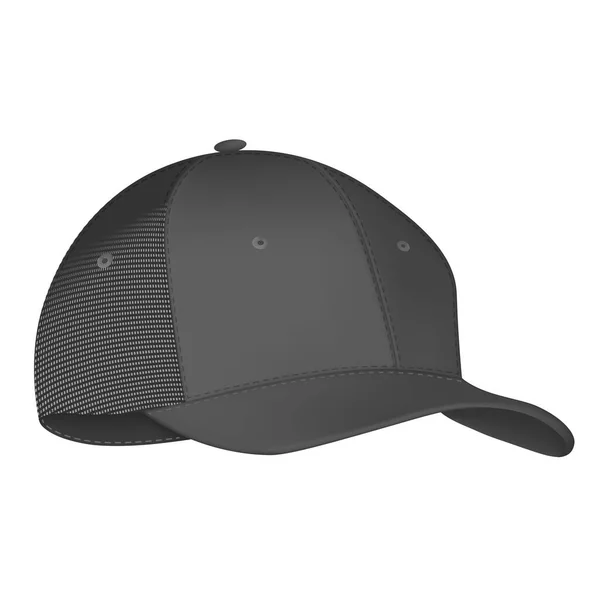 Baseball cap black and white template. Design template closeup in vector. Realistic back front and side view white baseball cap isolated on white background. — Stock Vector