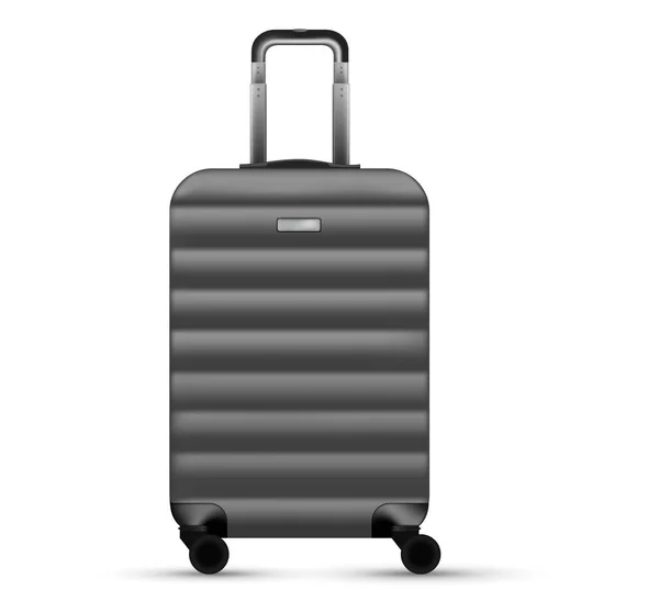 Valise de voyage isolée. Ensemble de bagages en plastique argenté ou sac à bagages de vacances sur fond blanc. Conception de vacances d'été concept de vacances. — Image vectorielle