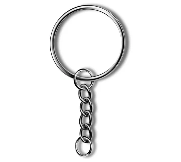 Porte-clés ensemble porte-clés isolés sur fond blanc. Accessoires de couleur argent ou pendentifs souvenir mockup.Reallistic ensemble de modèle de porte-clés. — Image vectorielle