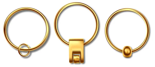 Держатели брелка для ключей изолированы на белом фоне. Золотые аксессуары цвета или сувенирные подвески mockup.Reallistic шаблон брелка набор. — стоковый вектор