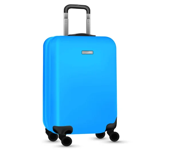 Travel suitcase isolated. Set of blue plastic luggage or vacation baggage bag on white background. Design of summer vacation holiday concept. Royalty Free Stock Vectors