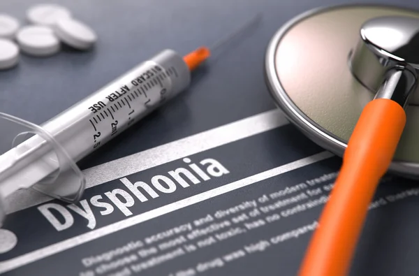 Dysphonia - Printed Diagnosis on Grey Background. — Stock Photo, Image