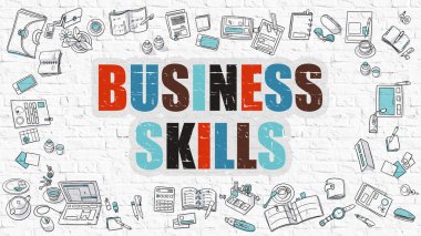Business Skills in Multicolor. Doodle Design.
