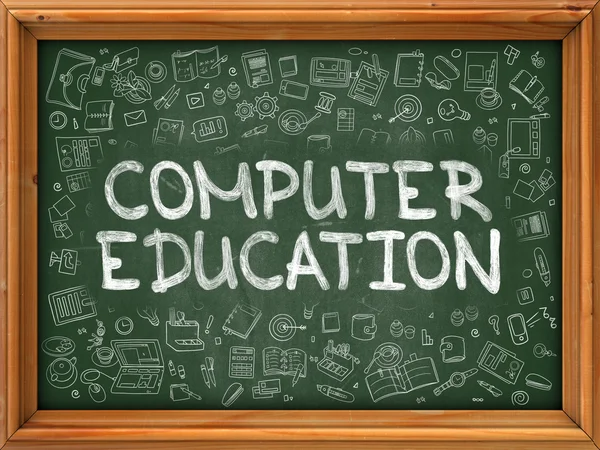 Computer Education - Hand Drawn on Green Chalkboard. — 图库照片