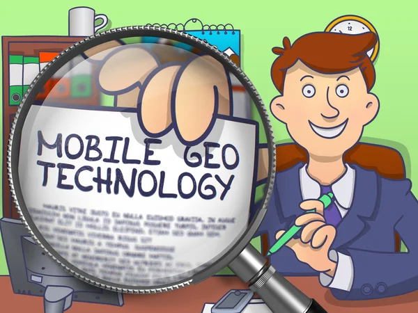 Tecnologia Geo mobile tramite lente d'ingrandimento. Stile Doodle . — Foto Stock