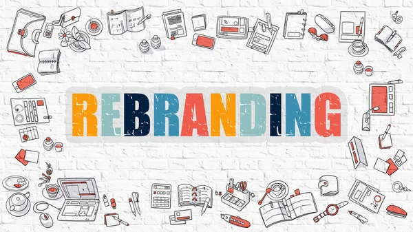 Rebranding concept met doodle design iconen. — Stockfoto