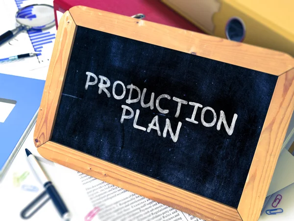 Production Plan Handwritten by White Chalk on a Blackboard.