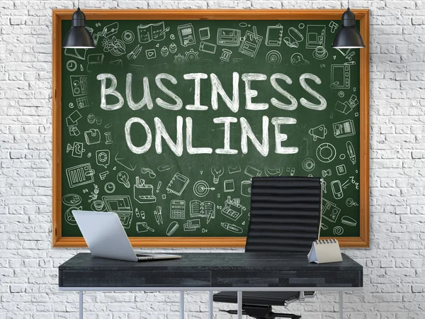 Business Online-hand getrokken op groene schoolbord. — Stockfoto