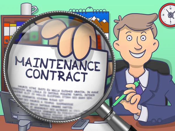 Maintenance Contract through Magnifying Glass. Doodle Concept. — Stockfoto