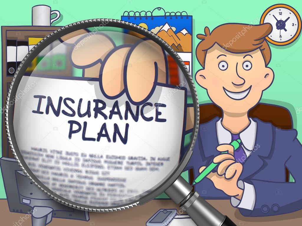 Insurance Plan through Lens. Doodle Design.