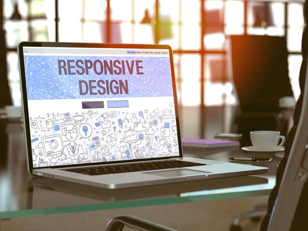Responsive Design on Laptop in Modern Workplace Background. — Stok fotoğraf