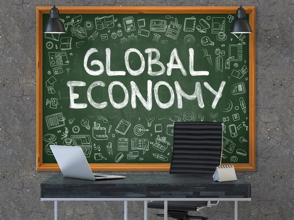 L'économie mondiale dessinée à la main sur le tableau de bord du bureau . — Photo