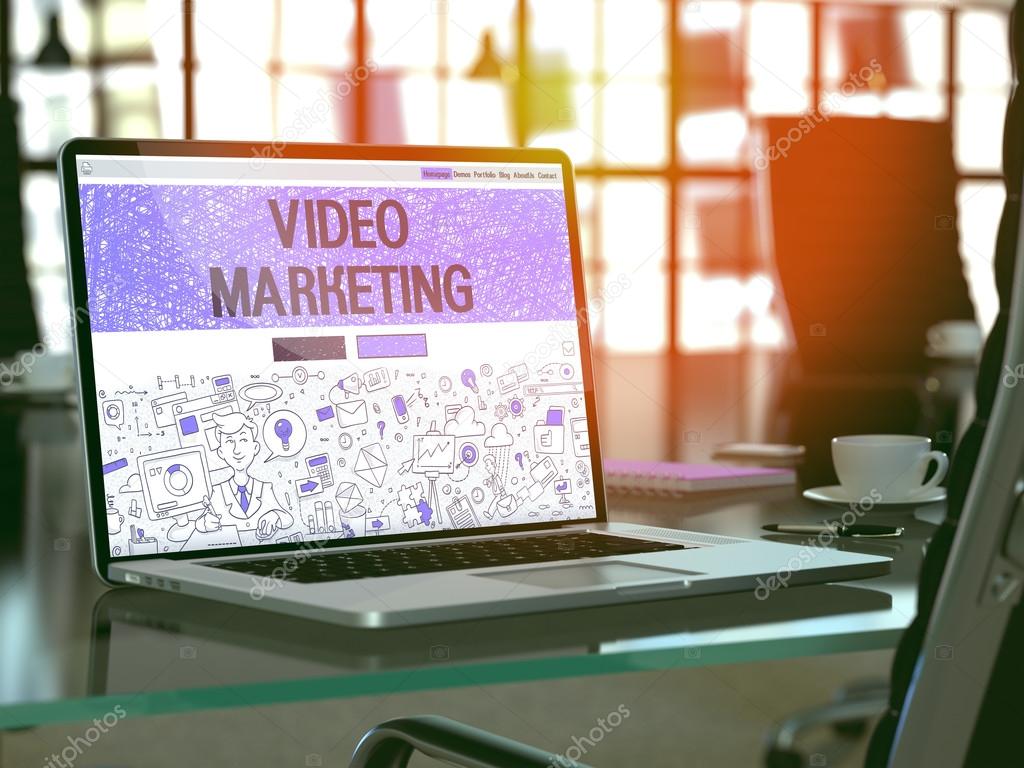 Laptop Screen with Video Marketing Concept.