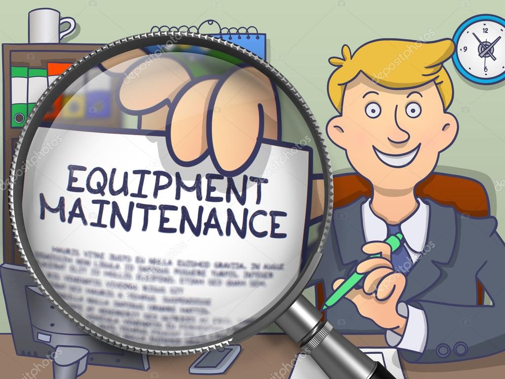Equipment Maintenance through Magnifier. Doodle Design.