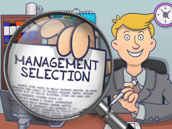 Management Selection through Magnifying Glass. Doodle Concept. — Stockfoto