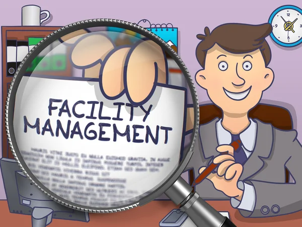 Facility Management mit der Lupe. Doodle-Stil. — Stockfoto
