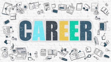 Beyaz Brickwall çok renkli kariyer. Doodle stili.