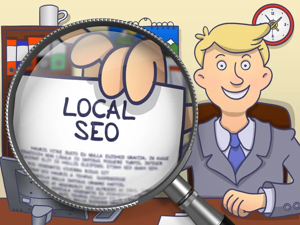 Local SEO through Magnifier. Doodle Design. — Stock Photo, Image