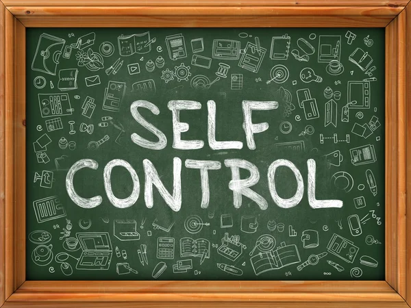 Self Control Concept. Green Chalkboard with Doodle Icons. — Stok fotoğraf