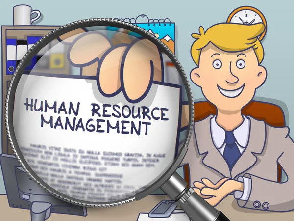 Hantering av mänskliga resurser via förstoringsglaset. Doodle design. — Stockfoto