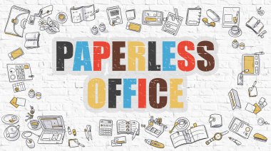 Paperless Office Concept. Multicolor on White Brickwall.