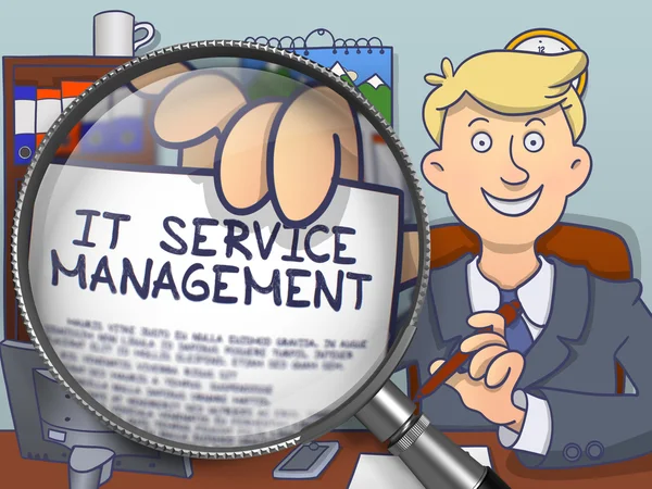 IT Service Management through Magnifying Glass. Doodle Concept. — 图库照片