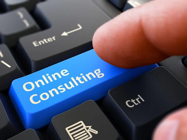 Pressing Blue Button Online Consulting on Black Keyboard. — Stockfoto