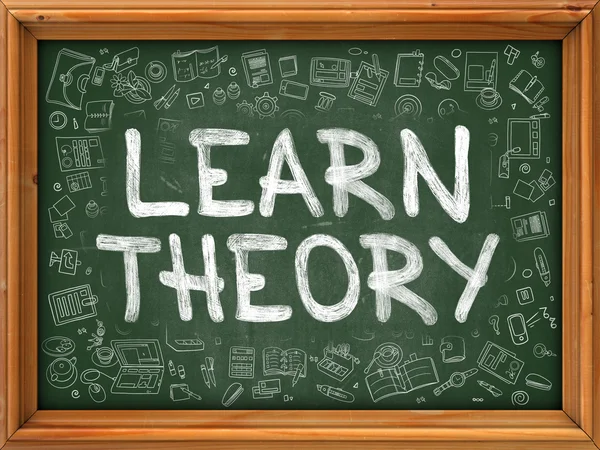 Learn Theory Konzept. Doodle-Symbole auf Kreidetafel. — Stockfoto