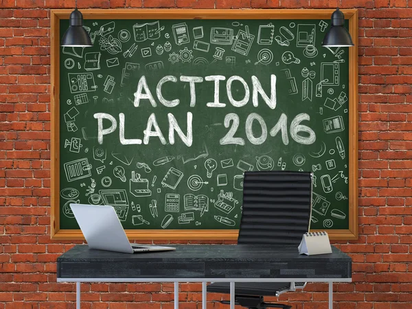 Plan de acción 2016 sobre pizarra en la Oficina . — Foto de Stock