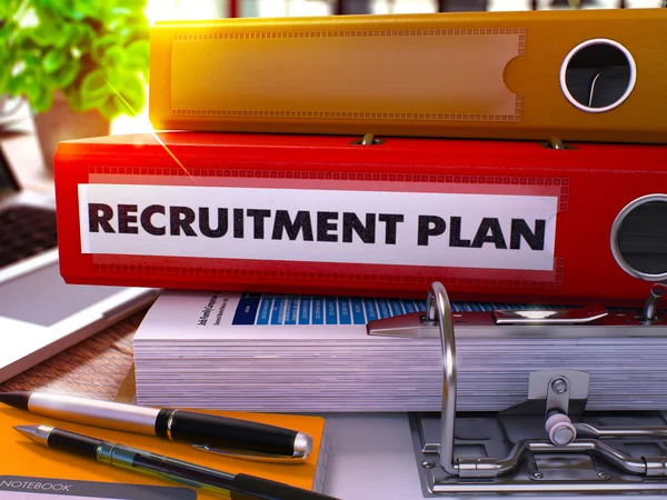 Red Ring Binder with Inscription Recruitment Plan. — Stock Photo, Image