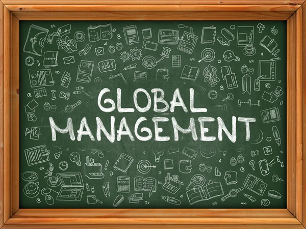 Hand Drawn Global Management on Green Chalkboard. — Stock Photo, Image