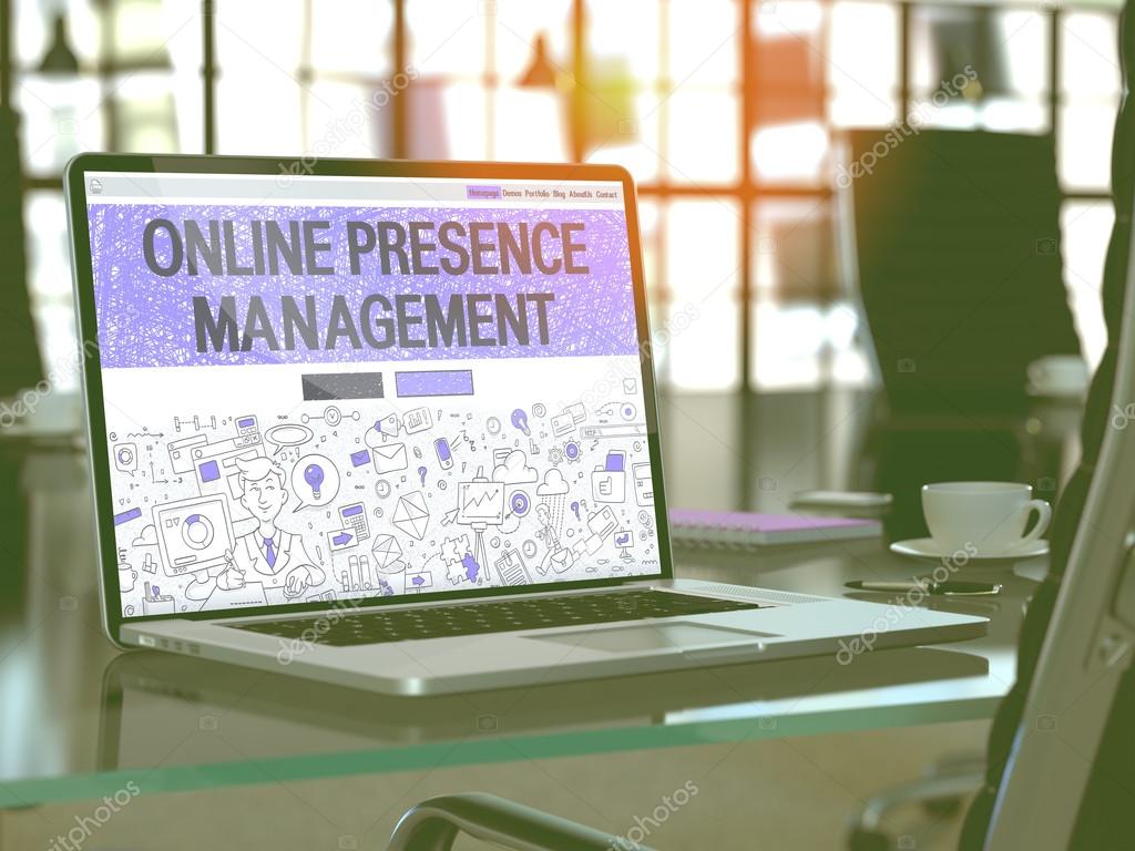 Online Presence Management Concept on Laptop Screen.